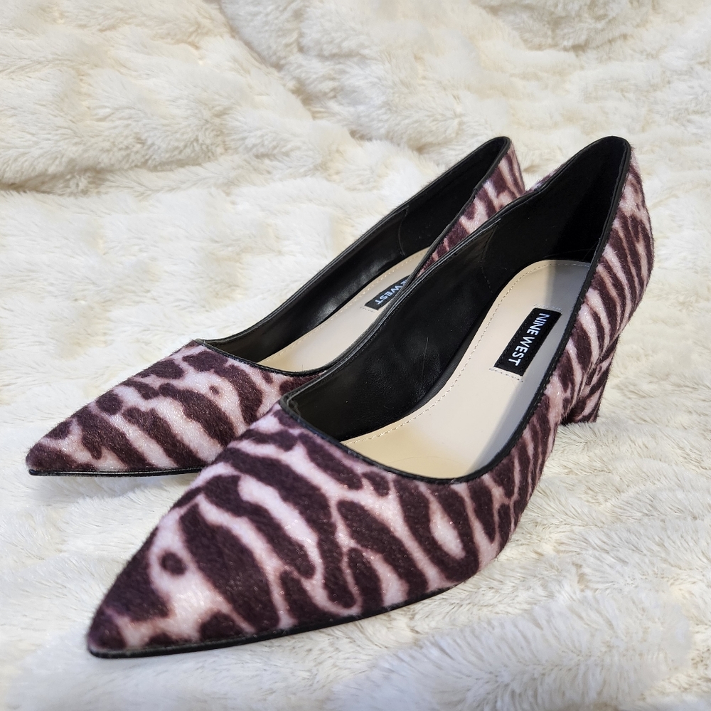 Nine West Tiger Stripe Block Heel Pumps Pink & Dark Mauve